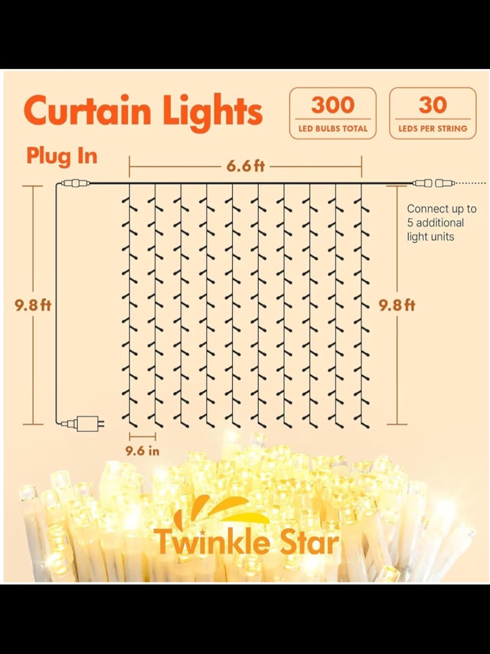2pk-300 LED Curtain String Lights – Indoor & Outdoor Decorative Lighting - Picture 4 of 5